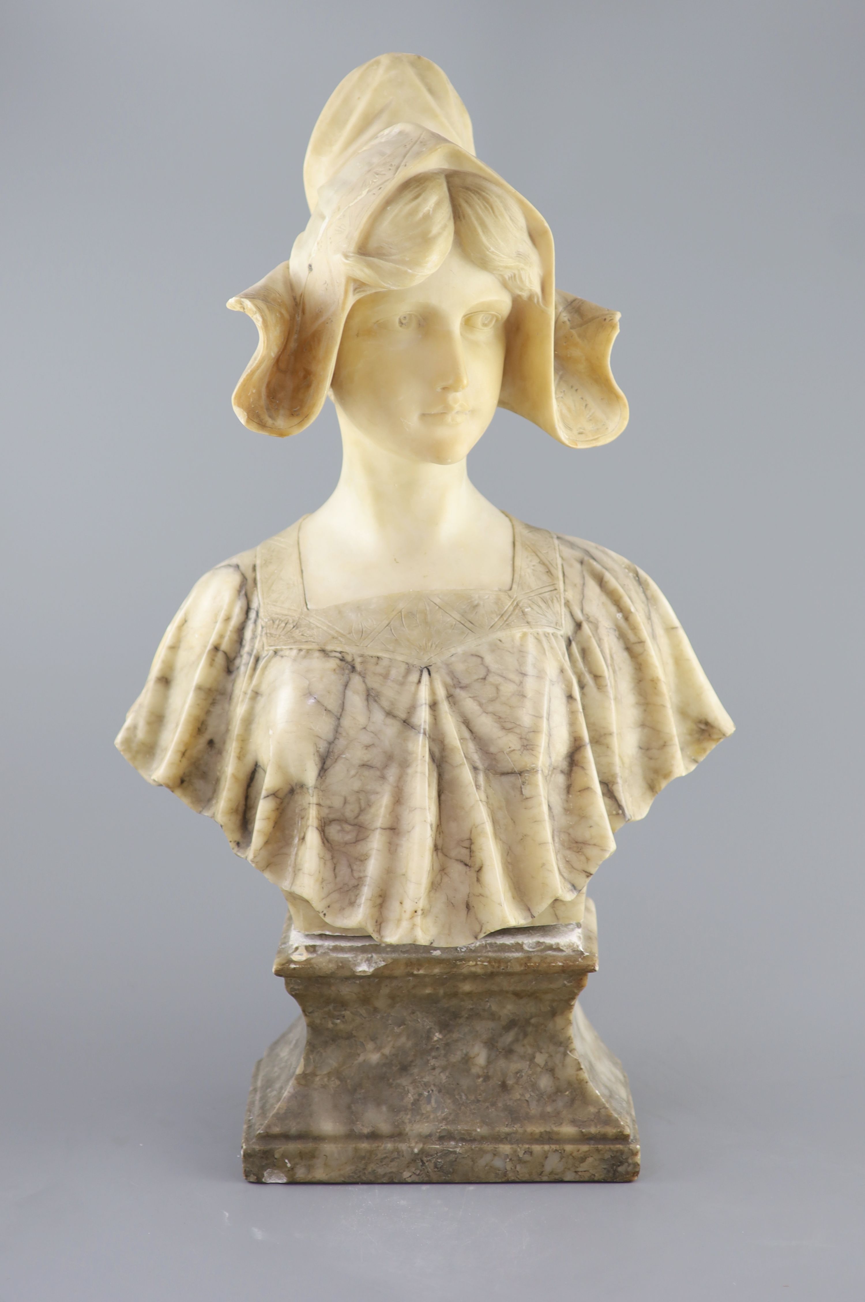 An Italian marble and alabaster bust of a Dutch girl, 19th century 62cm high